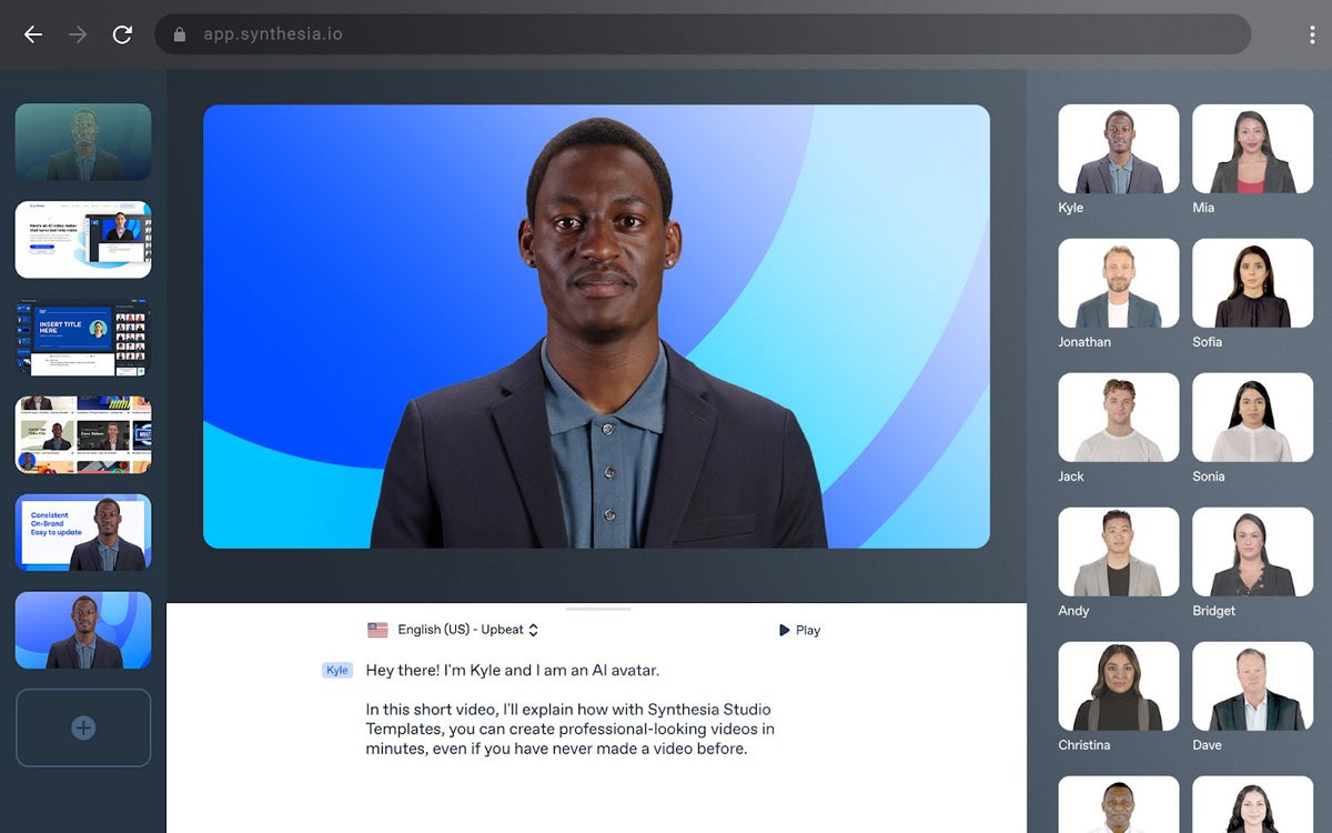 A look at Synthesia's AI avatar and template library.
