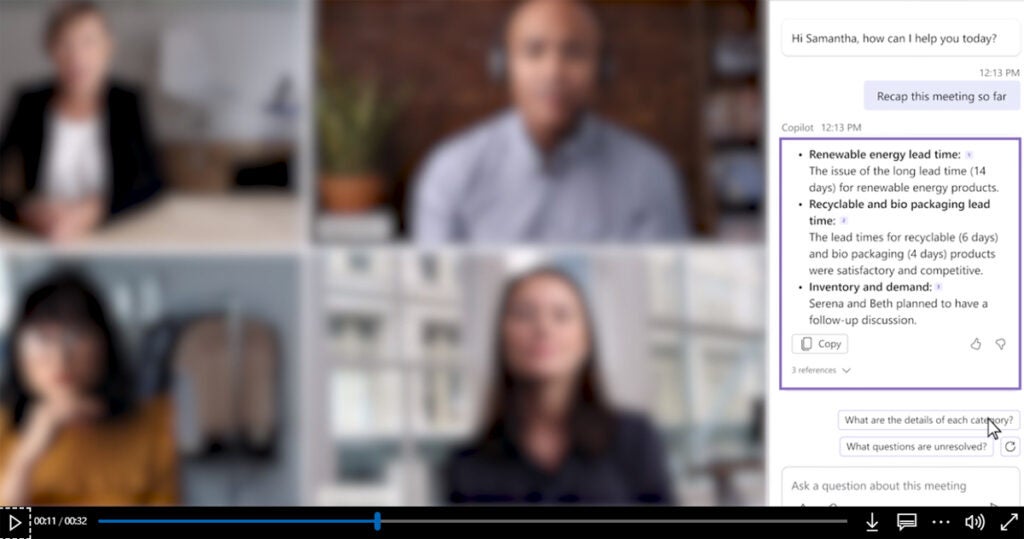 Whether you're double-booked, multitasking, or simply want supportive notes to help you remember important points in a meeting, Copilot for Microsoft Teams enables you to quickly summarize what has happened so far in a Teams meeting.