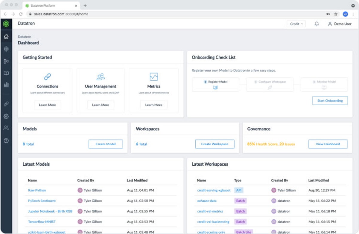 Datatron platform dashboard.