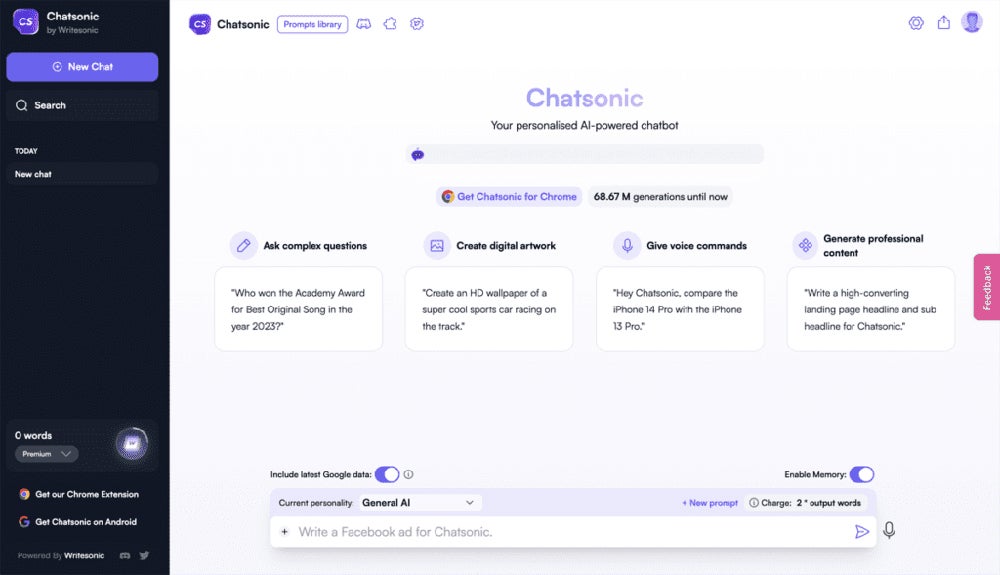 ChatSonic screenshot.