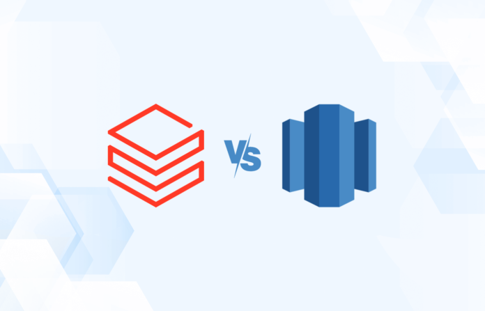 Versus graphic featuring the logos of Databricks and Amazon Redshift.